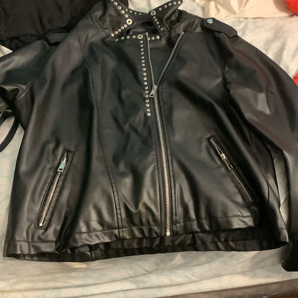 Rhinestones leather jacket in size L